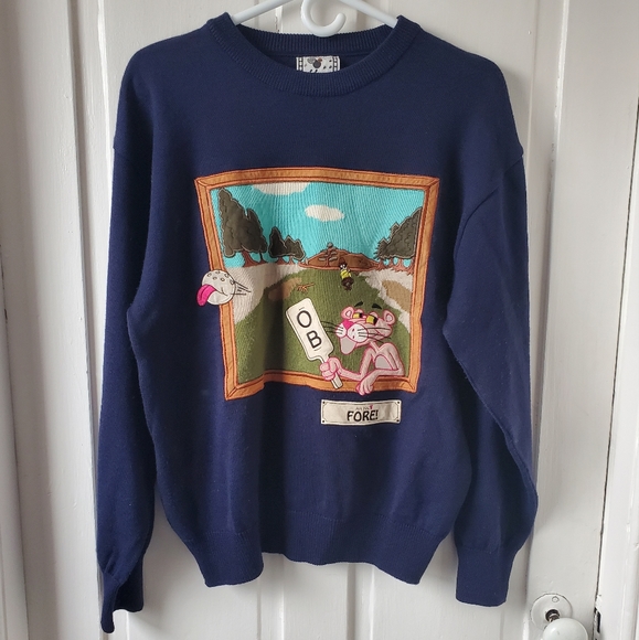 Pink Panther golf sweater, vintage 90s, 100% wool. Size M - Picture 1 of 4